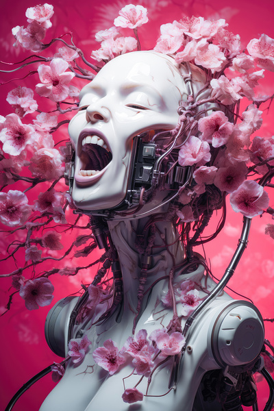 Floral Cyborg Head 13 Pink Joy by Matthias Hauser