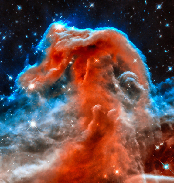 Space image horsehead nebula orange red blue black by Matthias Hauser