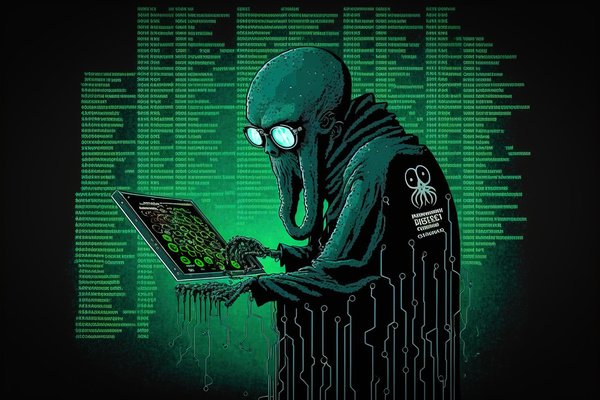 Octopus Hacker writing Code 01 by Matthias Hauser