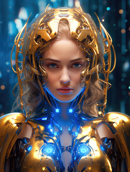 The Future of AI 50 Cyborg Gold and Blue Print