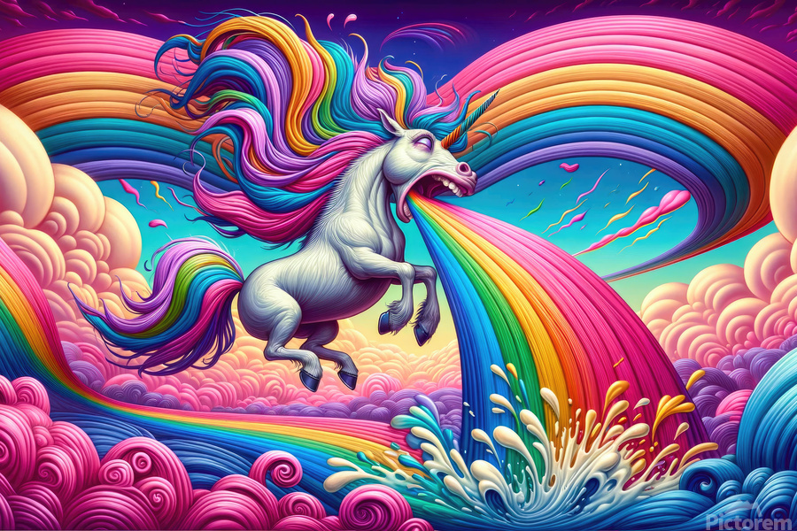 Unicorn Puking Rainbow Colors 01 by Matthias Hauser Wall Art