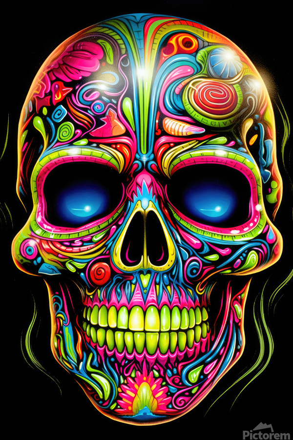 Kunpei_yamanashi　デジタルプリント  NEON SKULLⅠ Neon Skull 01 Psychedelic Colors by Matthias Hauser Wall Art