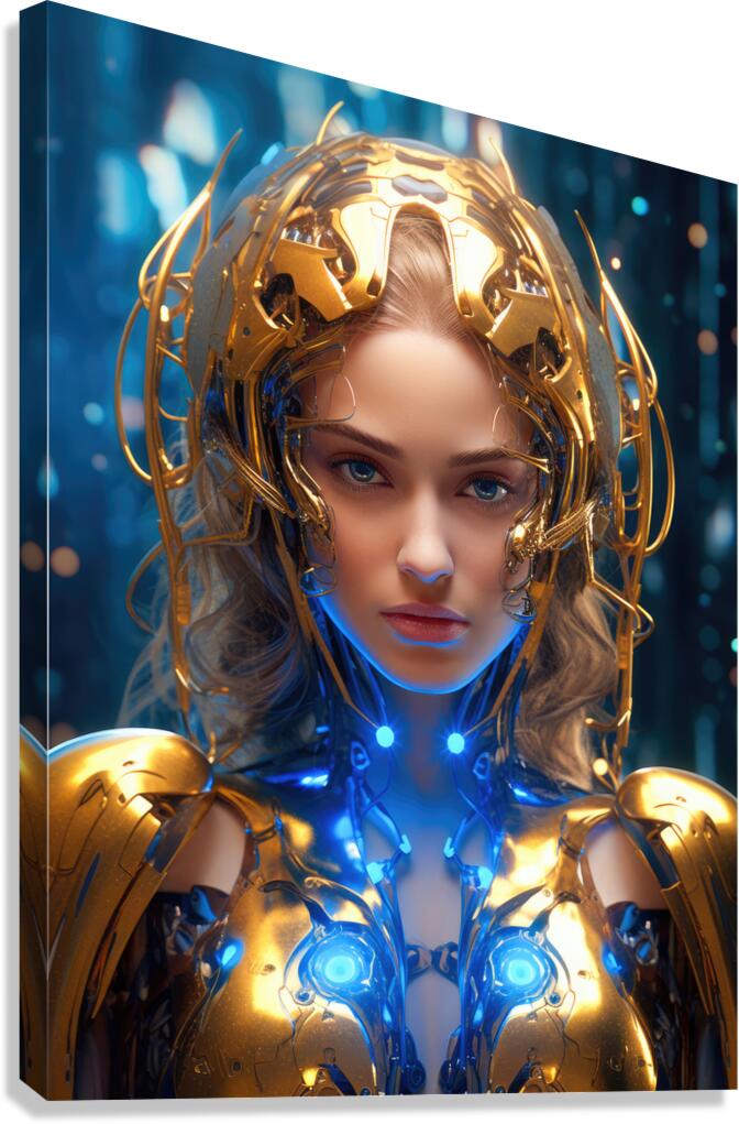 The Future of AI 50 Cyborg Gold and Blue Canvas Print