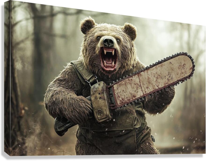 Bear with Chainsaw 02 by Matthias Hauser Wall Art