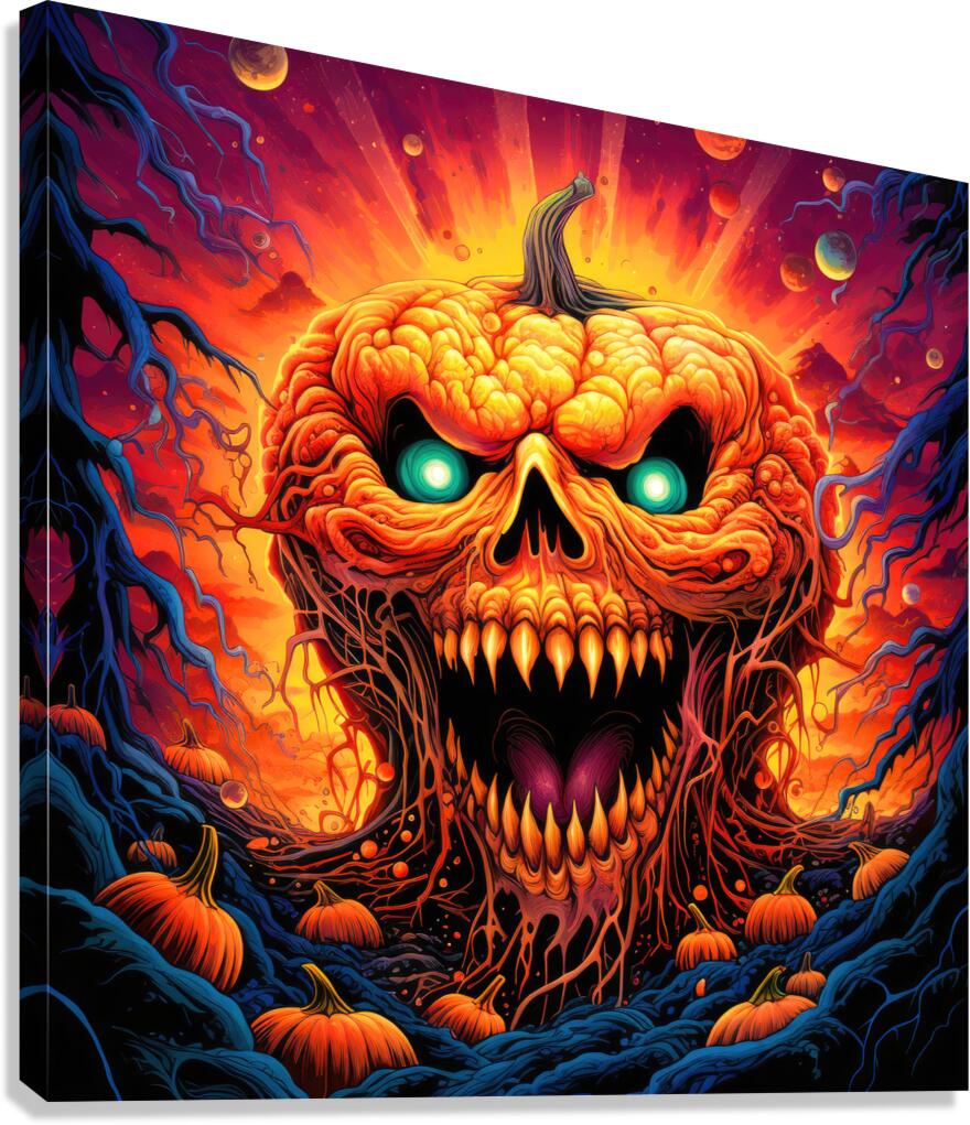 Crazy Psychedelic Halloween Pumpkin 01 by Matthias Hauser Wall Art