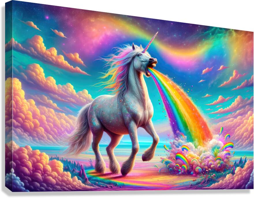 Unicorn Puking Rainbow Colors 02 by Matthias Hauser Wall Art