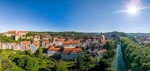 High-res panorama aerial view of the old town and riverfront of Tübingen Germany 