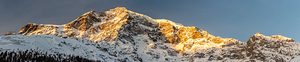 High resolution panorama shot of the Ortler mountainin Sulden at sunrise 