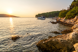 Sunset over a beautiful bay Osor on the island of Losinj in the Adriatic Sea Croatia