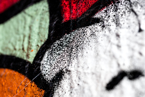 Closeup macro shot of colourful graffiti street art 