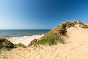 Dune landscape and ocean on the island of Sylt in Northern Germany