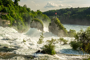Rocks of the famous Rhine Falls Rheinfall in Schaffhausen