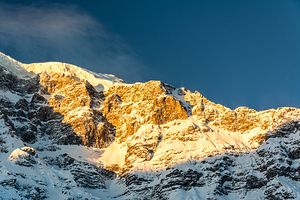 Beautiful golden sunrise at the majestic Ortler Mountain in the European Alps