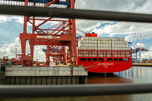 Ship unloading at a container terminal in the port area of Hamburg Germany