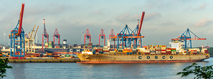 High resolution panorama of the Burchardkai container terminal in Hamburg Germany