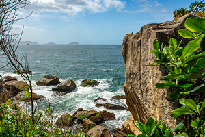 Rocks at the shore on a hiking trail near the Sugarloaf Mountain in Rio de Janeiro