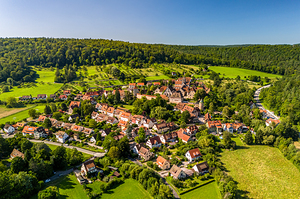 Aerial drone shot of old medieval village and monastery of Bebenhausen