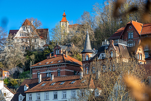 Beautiful historic villas on the Österberg in Tübingen in spring 