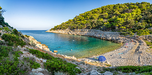 Panorama view of beautiful beach in the Javorna Bay near Veli on the island of Losinj in the Adriatic Sea Croatia