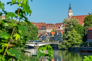 Riverside view of the old town of Tübingen in Germany in summer