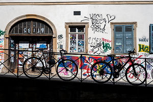 Bikes and graffiti in the old town of Tübingen