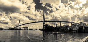 Panorama shot of the iconic Köhlbrandbrücke in Hamburg