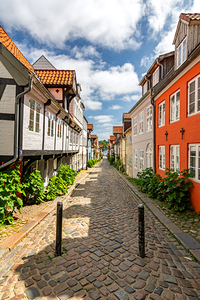 Historic street in the old town of Flensburg Germany 