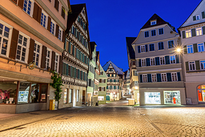 Night shot of market square and old houses in the historic oldtown of Tübingen Germany