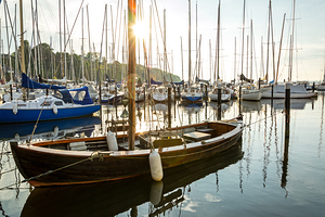 Historic sailboat in a marina Langballigau at the Baltic Sea in Northern Germany