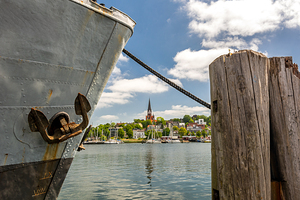 Scenic view of the harbour area and waterfront in Flensburg Germany