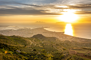 Beautiful golden sunset over Trapani on Sicily 