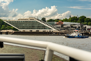 Dockland building at the waterfront of the Elbe River in Hamburg