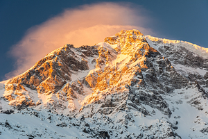 The Majestic Ortler Mountain in the European Alps during Beautiful Sunrise