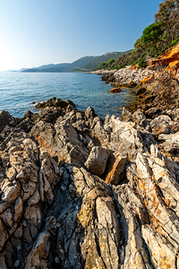 Scenic rock formations in a beautiful bay at the Adriatic sea on the island of Losinj in Croatia