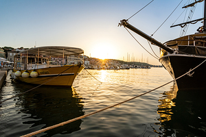 Sunset in the harbour of Mali on the island of Losinj in the Adriatic Sea Croatia