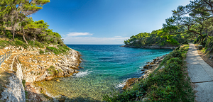 Panorama of beautiful bay and hiking path on the island of Losinj in the Adriatic Sea Croatia