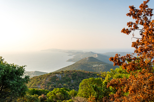 Beautiful view of the archipelago from the Osorcica Televrina mountain on the island of Losinj Croatia at dawn