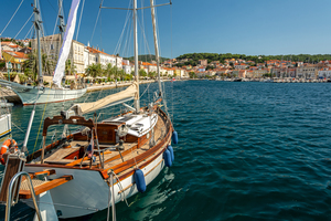 Luxurious sailing yacht in the harbour of Mali on the island of Losinj in the Adriatic Sea Croatia