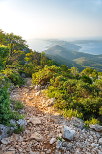 Hiking trail and scenic view on the Osorcica Televrina mountain on the island of Losinj Croatia