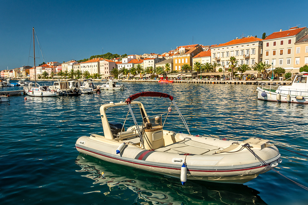 Luxurious motorboat in the marina of Mali on the island of Losinj in the Adriatic Sea Croatia Print