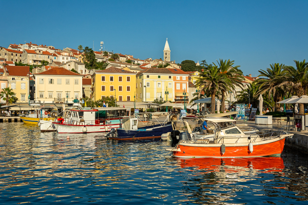Small boats in the harbour of Mali on the island of Losinj in the Adriatic Sea Croatia Print