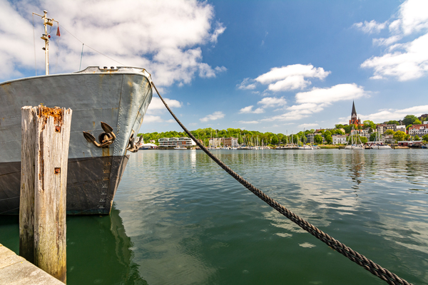 Scenic view of the harbour and waterfront in Flensburg Germany Print
