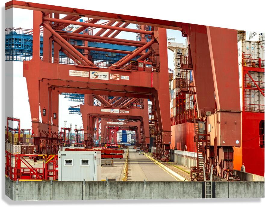 Closeup view of gantry cranes at the Eurogate container terminal in Hamburg Germany Canvas Print