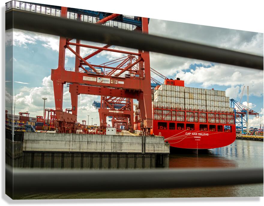Ship unloading at a container terminal in the port area of Hamburg Germany Canvas Print
