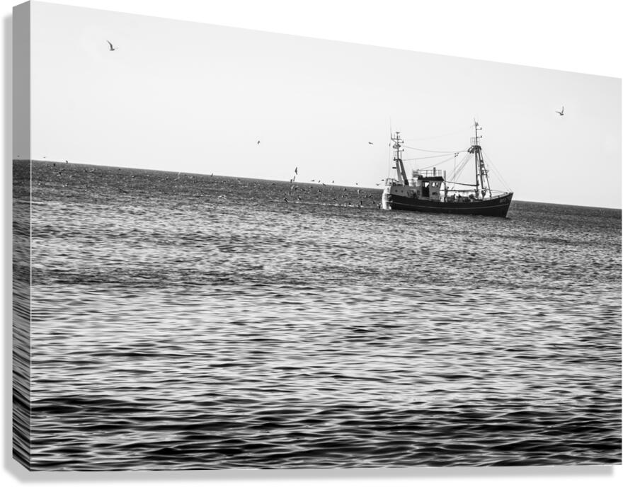 Black and White shot of fishing vessel on the North Sea Canvas Print