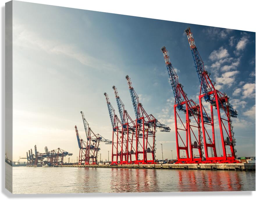 Cranes at a container terminal in the port area of Hamburg Germany Canvas Print