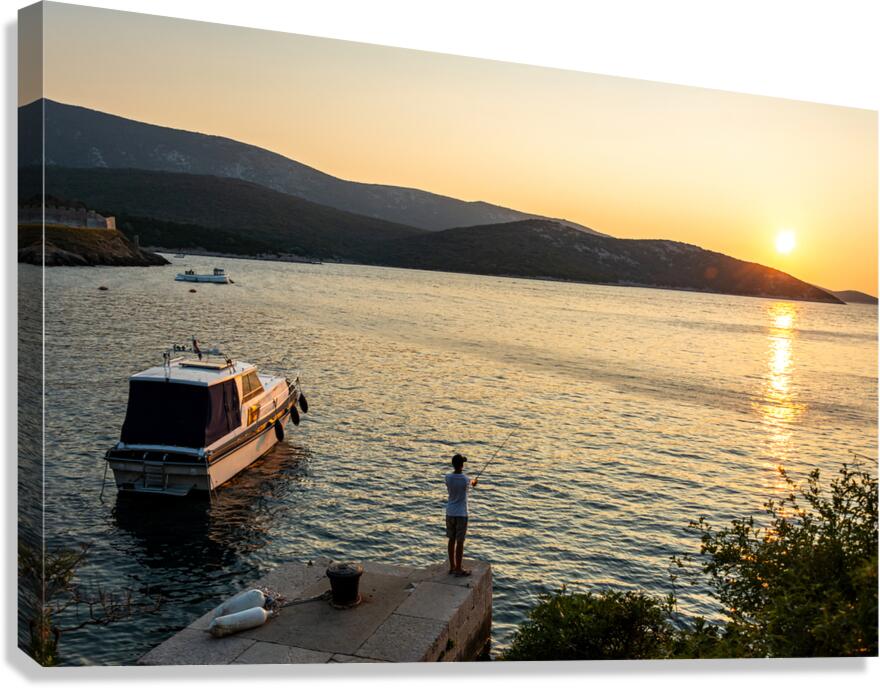 Lonely fisherman in the beautiful bay of Osor on the island of Cres-Losinj in the Adriatic Sea Croatia Canvas Print