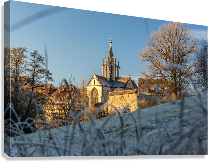 Historic medieval monastery of Bebenhausen in gorgeous winter landscape at sunrise  Canvas Print