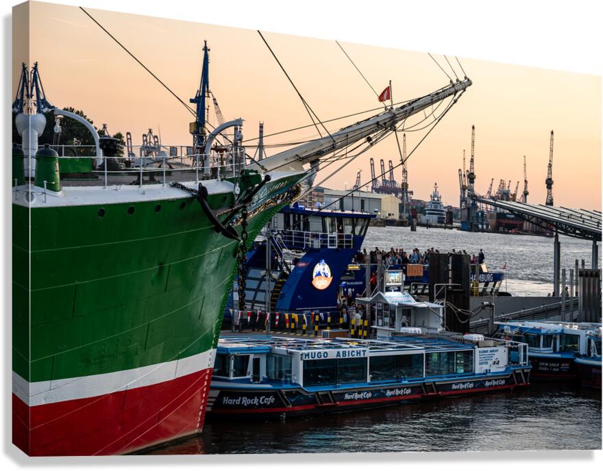 Hamburg Germany – 06 18 2025: Famous historic sailing boat Rickmer Rickmers at St. Pauli Landungsbrücken at the Elbe River Canvas Print