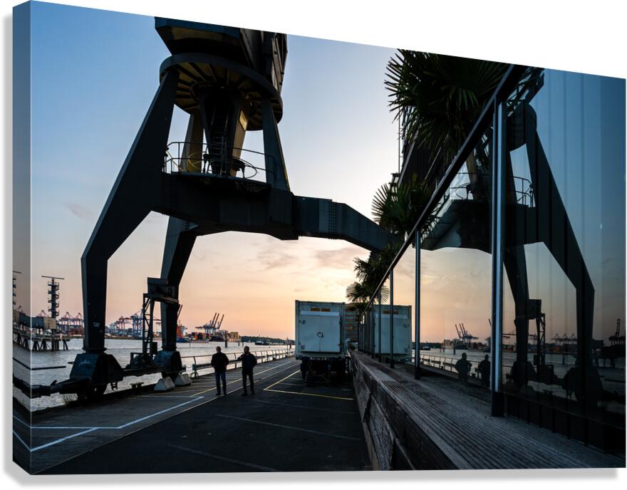 Dockland Historic Crane and People Impression sur toile